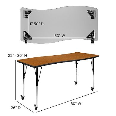 Flash Furniture Mobile 26"W x 60"L Rectangular Wave Collaborative Grey Adjustable Activity Table