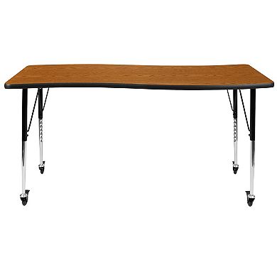 Flash Furniture Mobile 26"W x 60"L Rectangular Wave Collaborative Grey Adjustable Activity Table