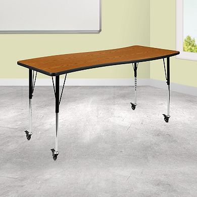 Flash Furniture Mobile 26"W x 60"L Rectangular Wave Collaborative Grey Adjustable Activity Table