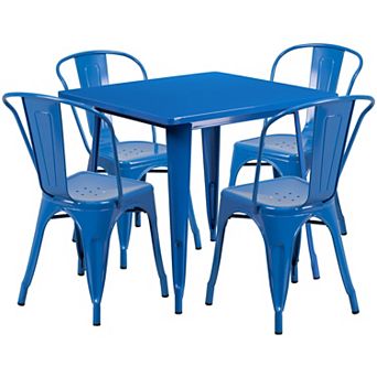 Flash Furniture 31.5" Square Metal Indoor-Outdoor Table Set with 4 Stack Chairs