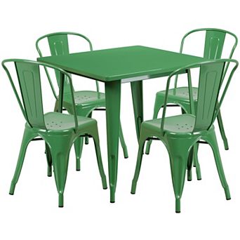 Flash Furniture 31.5" Square Metal Indoor-Outdoor Table Set with 4 Stack Chairs