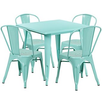 Flash Furniture 31.5" Square Metal Indoor-Outdoor Table Set with 4 Stack Chairs