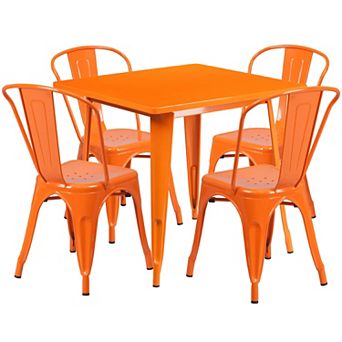 Flash Furniture 31.5" Square Metal Indoor-Outdoor Table Set with 4 Stack Chairs
