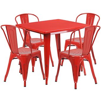 Flash Furniture 31.5" Square Metal Indoor-Outdoor Table Set with 4 Stack Chairs