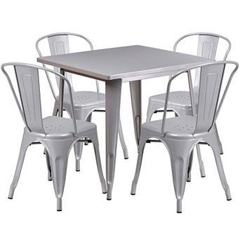 Flash Furniture 31.5" Square Metal Indoor-Outdoor Table Set with 4 Stack Chairs