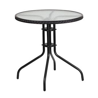 Flash Furniture 28'' Round Tempered Glass Metal Table with Rattan Edging