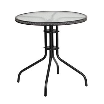 Flash Furniture 28'' Round Tempered Glass Metal Table with Rattan Edging