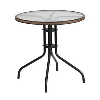 Flash Furniture 28'' Round Tempered Glass Metal Table with Rattan Edging