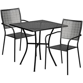 Flash Furniture 28'' Square Indoor-Outdoor Steel Patio Table Set with 2 Square Back Chairs
