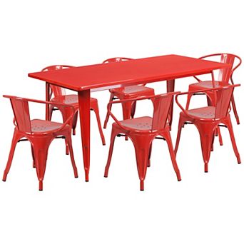 Flash Furniture 31.5'' x 63'' Rectangular Metal Indoor-Outdoor Table Set with 6 Arm Chairs