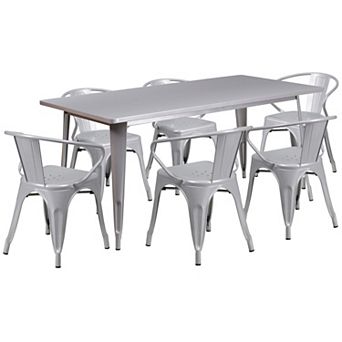 Flash Furniture 31.5'' x 63'' Rectangular Metal Indoor-Outdoor Table Set with 6 Arm Chairs