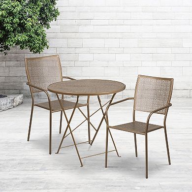 Flash Furniture 30'' Round Indoor-Outdoor Folding Patio Table Set with 2 Square Back Chairs