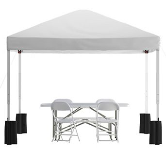 Flash Furniture 10' x 10' Pop Up Canopy, Folding Table and 4 Folding Chairs Bundle