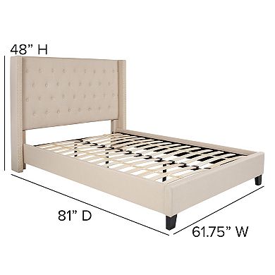 Flash Furniture Tufted Upholstered Platform Bed w/ Accent Nail Trimmed Extended Sides