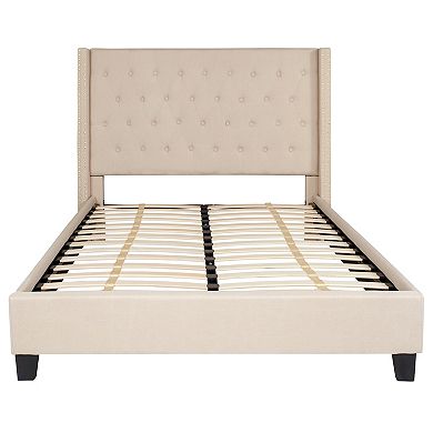 Flash Furniture Tufted Upholstered Platform Bed w/ Accent Nail Trimmed Extended Sides