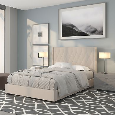 Flash Furniture Tufted Upholstered Platform Bed w/ Accent Nail Trimmed Extended Sides
