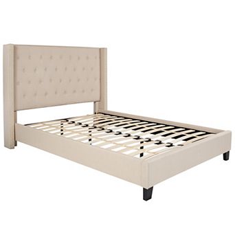 Flash Furniture Tufted Upholstered Platform Bed w/ Accent Nail Trimmed Extended Sides