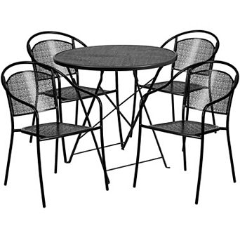 Flash Furniture 30'' Round Indoor-Outdoor Steel Folding Patio Table Set with 4 Round Back Chairs