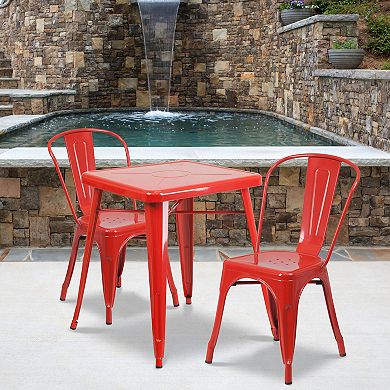 Flash Furniture 23.75'' Square Metal Indoor-Outdoor Table Set with 2 Stack Chairs