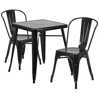 Flash Furniture 23.75'' Square Metal Indoor-Outdoor Table Set with 2 Stack Chairs