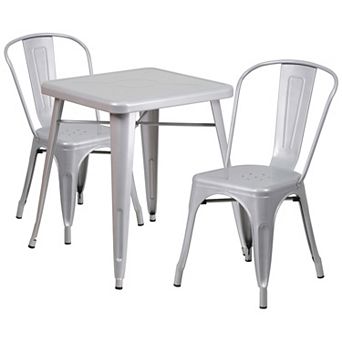 Flash Furniture 23.75'' Square Metal Indoor-Outdoor Table Set with 2 Stack Chairs