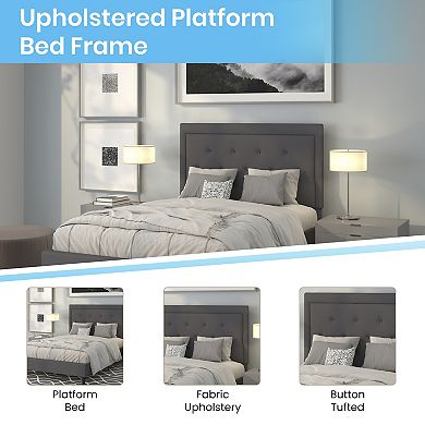 Flash Furniture Panel Button Tufted Upholstered Platform Bed Frame - No Box Spring Required