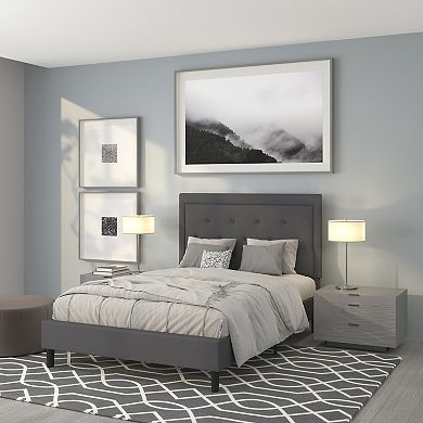Flash Furniture Panel Button Tufted Upholstered Platform Bed Frame - No Box Spring Required
