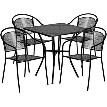 Flash Furniture 28'' Square Indoor-Outdoor Steel Patio Table Set with 4 Round Back Chairs