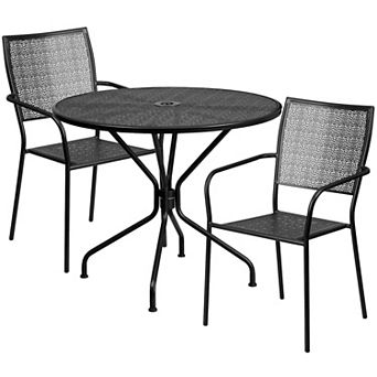 Flash Furniture 35.25'' Round Indoor-Outdoor Steel Patio Table Set with 2 Square Back Chairs
