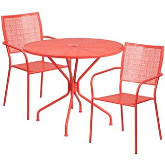 Flash Furniture 35.25'' Round Indoor-Outdoor Steel Patio Table Set with 2 Square Back Chairs