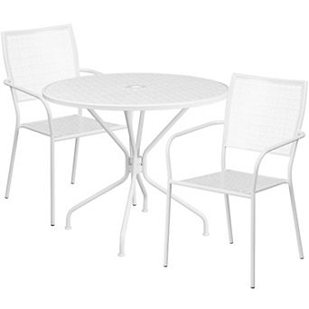 Flash Furniture 35.25'' Round Indoor-Outdoor Steel Patio Table Set with 2 Square Back Chairs