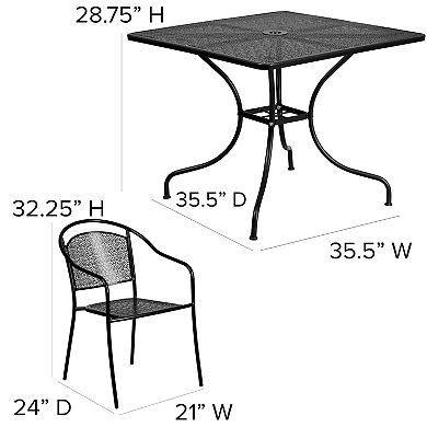 Flash Furniture 35.5'' Square Indoor-Outdoor Steel Patio Table Set with 4 Round Back Chairs
