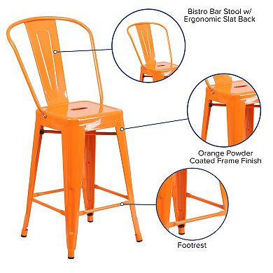 Flash Furniture 24'' High Metal Indoor-Outdoor Counter Height Stool with Back