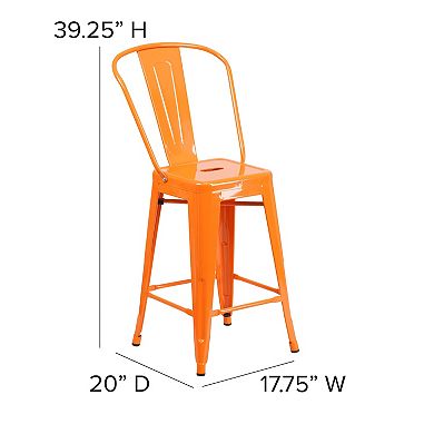 Flash Furniture 24'' High Metal Indoor-Outdoor Counter Height Stool with Back