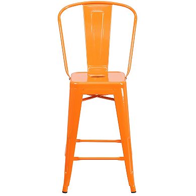 Flash Furniture 24'' High Metal Indoor-Outdoor Counter Height Stool with Back