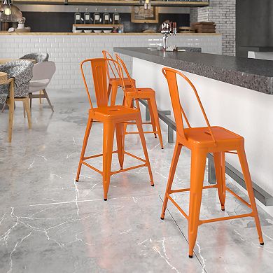 Flash Furniture 24'' High Metal Indoor-Outdoor Counter Height Stool with Back