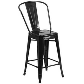 Flash Furniture 24'' High Metal Indoor-Outdoor Counter Height Stool with Back