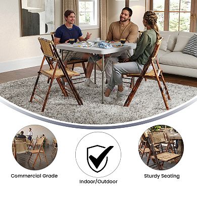 Flash Furniture 2 PK Rattan Wood Folding Chair - Event Folding Chair - Commercial Folding Chair