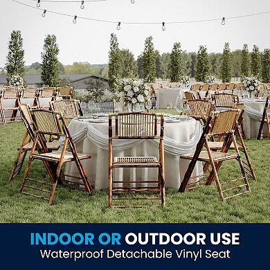 Flash Furniture 2 PK Rattan Wood Folding Chair - Event Folding Chair - Commercial Folding Chair