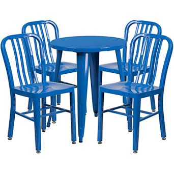 Flash Furniture 24'' Round Metal Indoor-Outdoor Table Set with 4 Vertical Slat Back Chairs