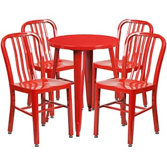 Flash Furniture 24'' Round Metal Indoor-Outdoor Table Set with 4 Vertical Slat Back Chairs