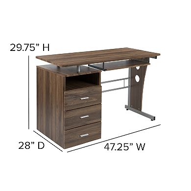 Flash Furniture Computer Desk with Three Drawer Single Pedestal and Pull-Out Keyboard Tray