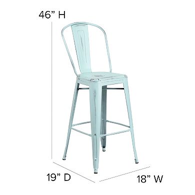 Flash Furniture 30" High Distressed Metal Indoor-Outdoor Barstool with Back