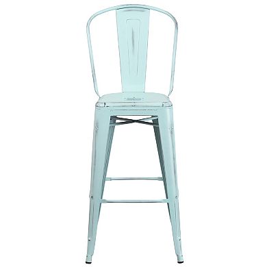 Flash Furniture 30" High Distressed Metal Indoor-Outdoor Barstool with Back