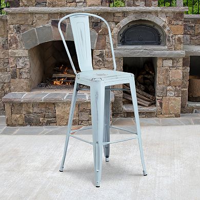 Flash Furniture 30" High Distressed Metal Indoor-Outdoor Barstool with Back