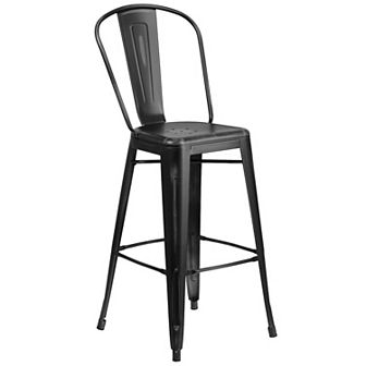Flash Furniture 30" High Distressed Metal Indoor-Outdoor Barstool with Back