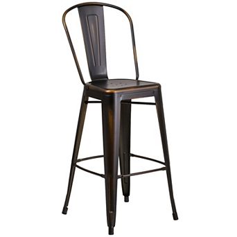 Flash Furniture 30" High Distressed Metal Indoor-Outdoor Barstool with Back