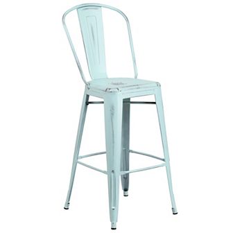 Flash Furniture 30" High Distressed Metal Indoor-Outdoor Barstool with Back