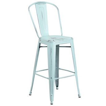 Flash Furniture 30" High Distressed Metal Indoor-Outdoor Barstool with Back