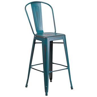 Flash Furniture 30" High Distressed Metal Indoor-Outdoor Barstool with Back